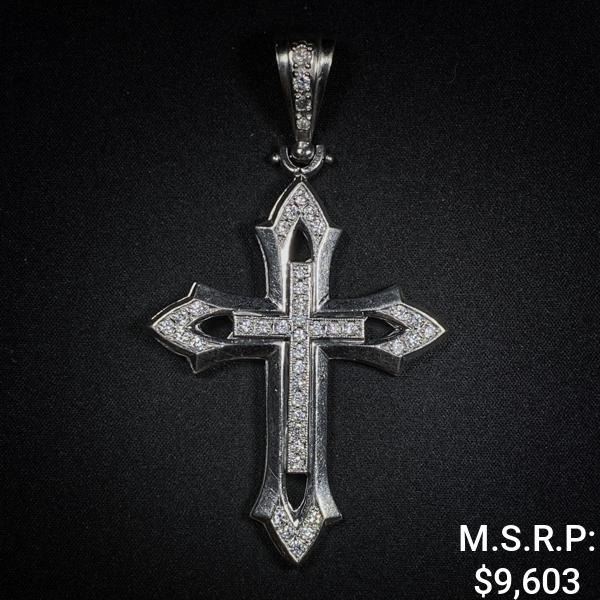 20.3 DWT 10 KT Wht Gold Cross Pendant w/ Dimd Lini