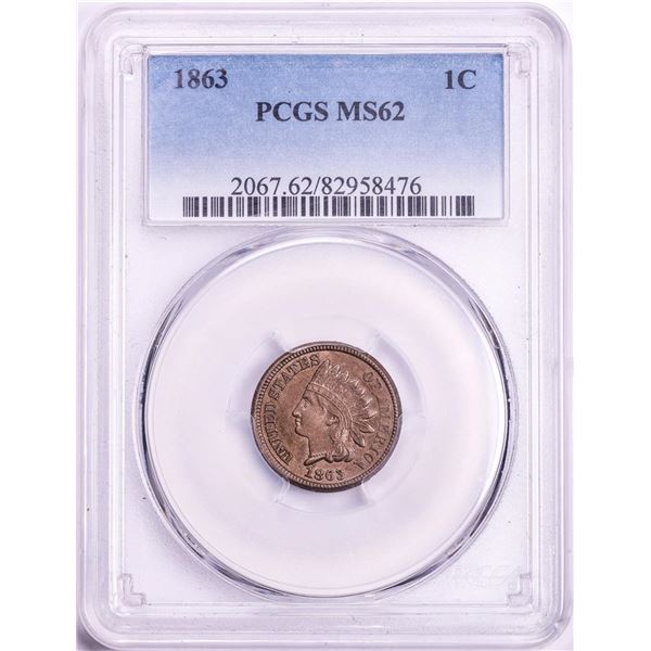 1863 Indian Head Cent Coin PCGS MS62