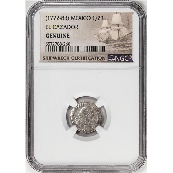 El Cazador Shipwreck (1772-83) Mexico 1/2 Real Silver Coin NGC Genuine w/ Story Card