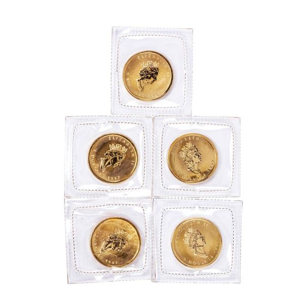 Lot of (5) Sealed 1997 Canadian $5 Maple Leaf Gold Coins