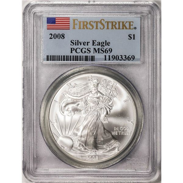 2008 American Silver Eagle Coin PCGS MS69 First Strike