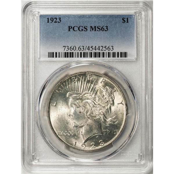 1923 $1 Peace Silver Dollar Coin PCGS MS63