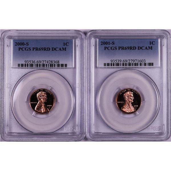 Lot of 2000-S & 2001-S Proof Lincoln Memorial Cent Coins PCGS PR69RD DCAM