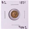 Image 1 : 1851 Type 1 $1 Liberty Head Gold Dollar Coin