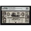 Image 1 : 1844 $1 Marine & Fire Insurance Sinipee, WI Obsolete Note PMG About Uncirculated 55