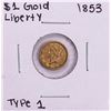 Image 1 : 1853 Type 1 $1 Liberty Head Gold Dollar Coin