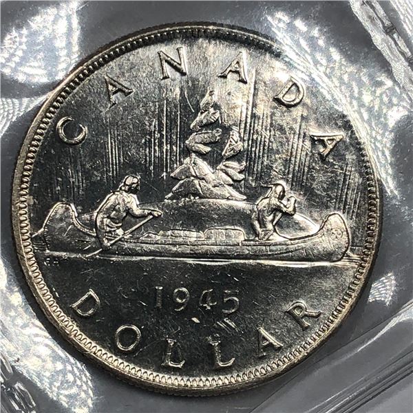 1945 King George VI Canadian Silver Dollar ICCS-MS-60 5/5