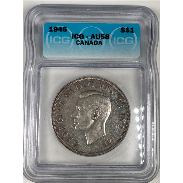 1946 King George VI Canadian Silver Dollar AU-58