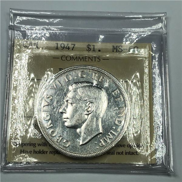 1947 Blunt King George VI Canadian Silver Dollar ICCS-MS-60