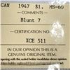 Image 3 : 1947 Blunt King George VI Canadian Silver Dollar ICCS-MS-60