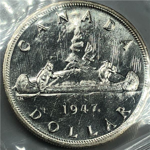 1947 Maple King George VI Canadian Silver Dollar ICCS-MS-63