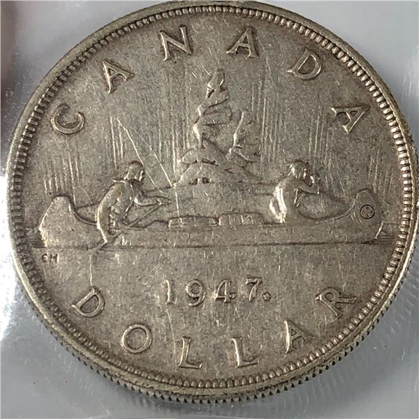 1947 Maple King George VI Canadian Silver Dollar ICCS-VF-30 DBL-HP