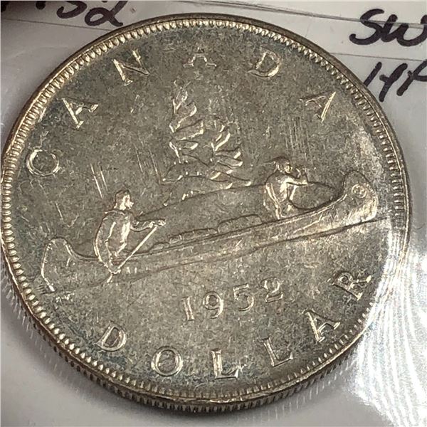 1952 King George VI Canadian Silver Dollar Ch-AU SWL DBL-HP