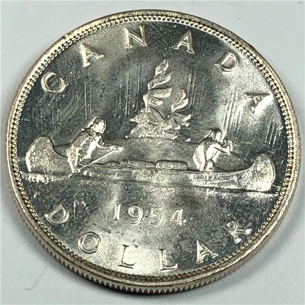 1954 Queen Elizabeth II Canadian Silver Dollar UNC Blast White