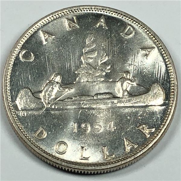 1954 Queen Elizabeth II Canadian Silver Dollar UNC Blast White SWL