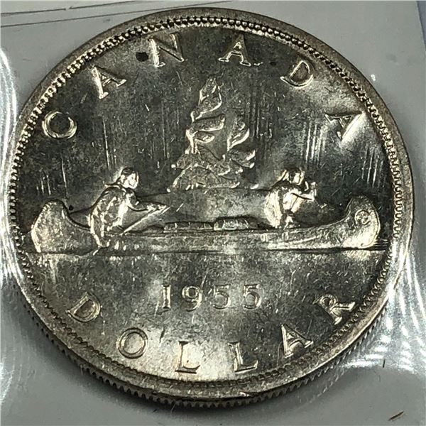 1955 Queen Elizabeth II Canadian Silver Dollar UNC Blast White FWL