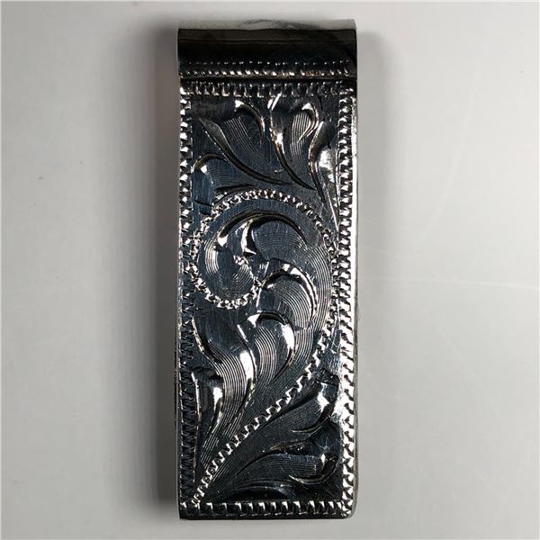 Mexican Silver Money Clip with Aztec Design