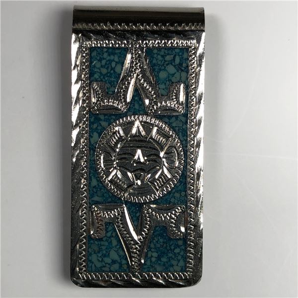 Vintage Money Clip from Mexico with Silver Carved Front