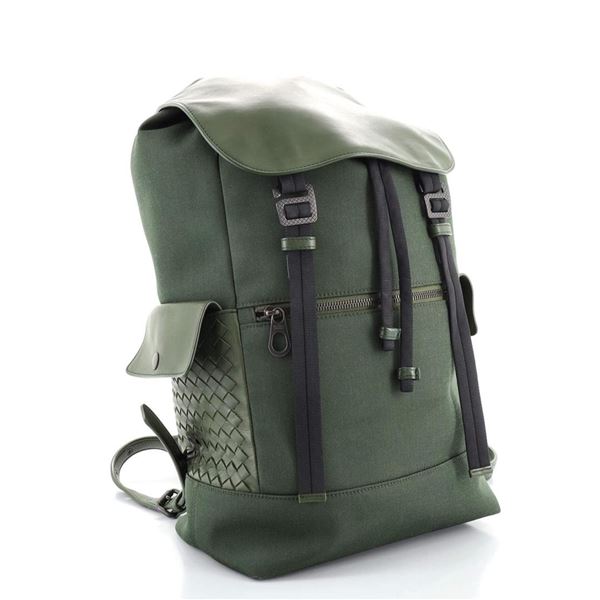 Bottega Veneta Green Canvas Leather Sassolungo Backpack