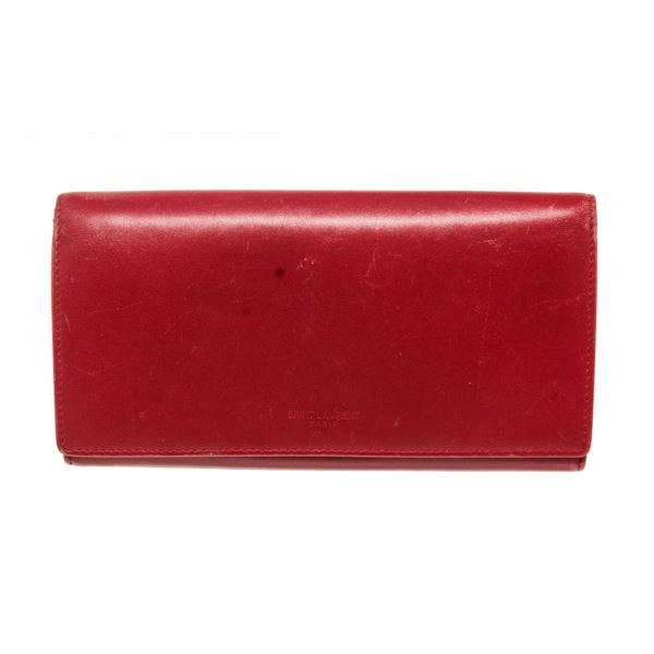 Yves Saint Laurent Red Leather Long wallet