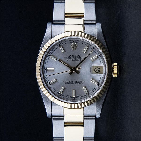 Rolex Womens 2T Yellow Gold And Stainless Steel Midsize 31mm Silver Index Dateju