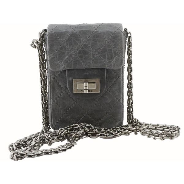 Chanel Grey Quilted Leather Phone Case with Chain Strap