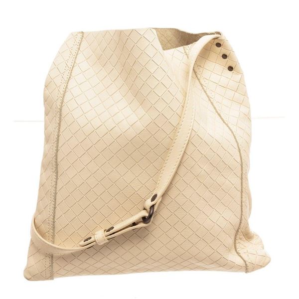 Bottega Venetta Cream Lambskin Leather Tote Bag