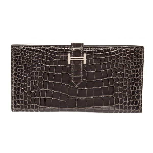 Hermes Black Alligator Leather Bearn Wallet