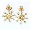 Image 1 : Vintage 14k Gold 2.75 ctw Diamond & Pearl Earrings w/ Snowflake Dangle Enhancers