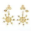 Image 5 : Vintage 14k Gold 2.75 ctw Diamond & Pearl Earrings w/ Snowflake Dangle Enhancers