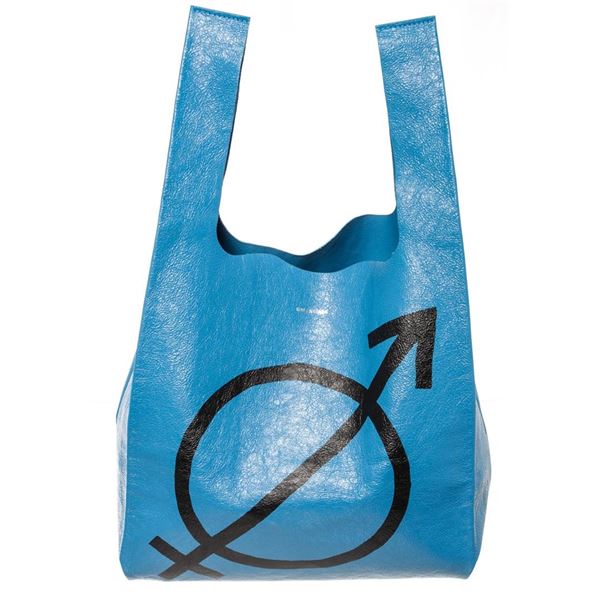 Balenciaga Blue Printed Leather Supermarket Shopper Tote Bag