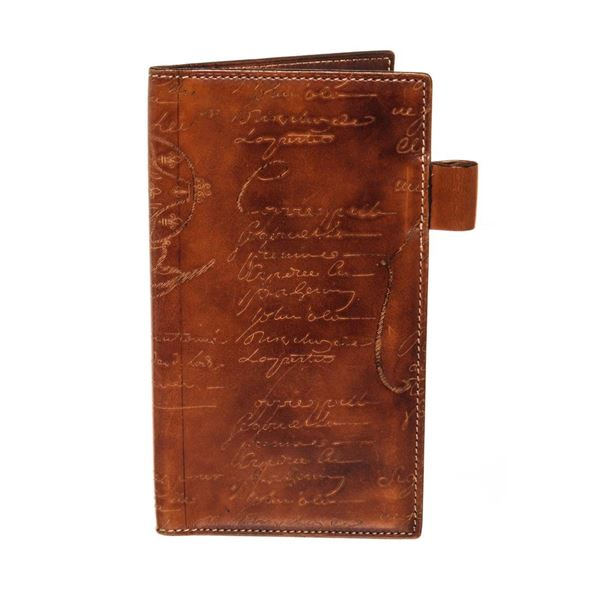 Berluti Brown Scritto Leather Calligraphy Bifold Long Wallet