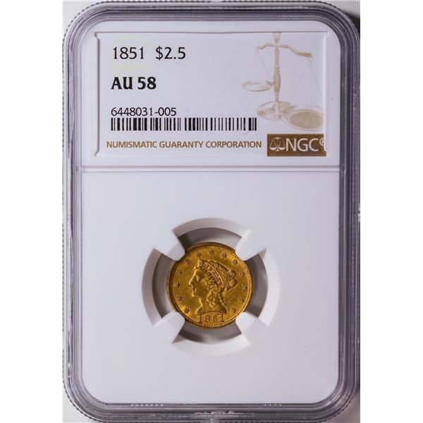 1851 $2.5 Liberty Head Quarter Eagle Gold Coin NGC AU58