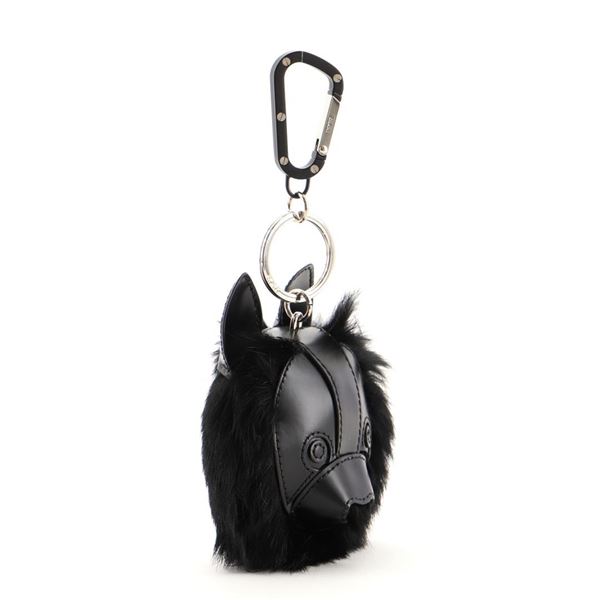 Christian Dior Cookie Bag Charm Leather and Fur Black