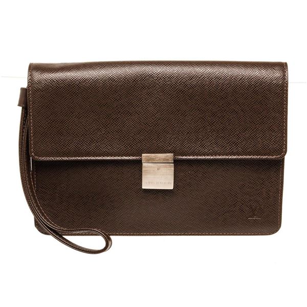 Louis Vuitton Brown Taiga Leather Selenga Pouch Bag