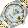 Image 2 : Rolex Mens 2 Tone Mother Of Pearl Diamond & Emerald 36MM Datejust Wristwatch