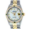 Image 3 : Rolex Mens 2 Tone Mother Of Pearl Diamond & Emerald 36MM Datejust Wristwatch