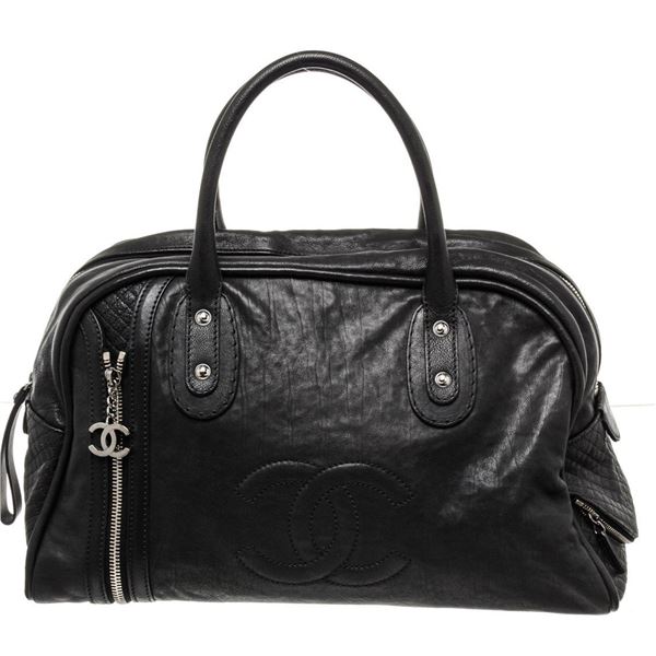 Chanel Black Leather Large CC Boston Bag