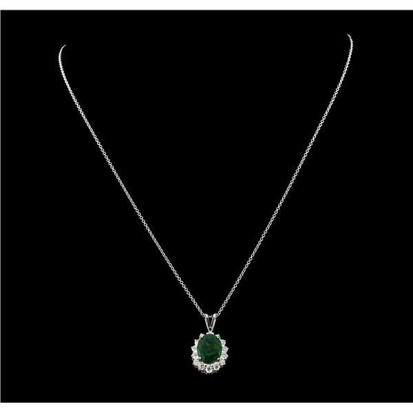 4.35 ctw Emerald and Diamond Pendant With Chain - 14KT White Gold
