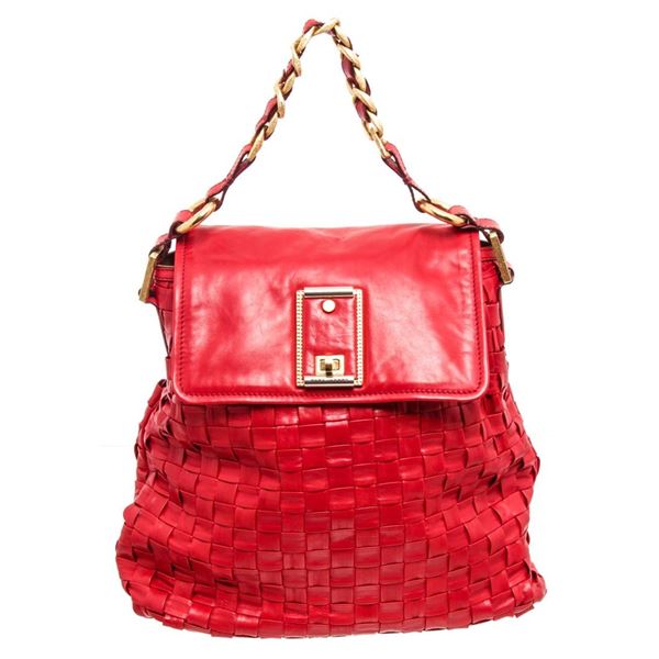 Marc Jacobs Red Leather Woven Hobo Shoulder Bag