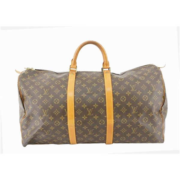 Louis Vuitton Brown Monogram Canvas Leather Keepall 55 cm Duffle Bag Luggage