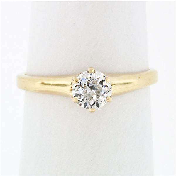 Antique Victorian 14k Gold 0.50 ctw Old Mine Cut Diamond Six-Prong Solitaire Rin