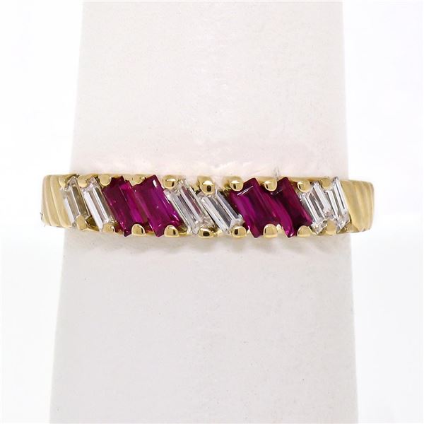 Vintage 18k Yellow Gold 0.75 ctw Baguette Diamond and Ruby Band Ring