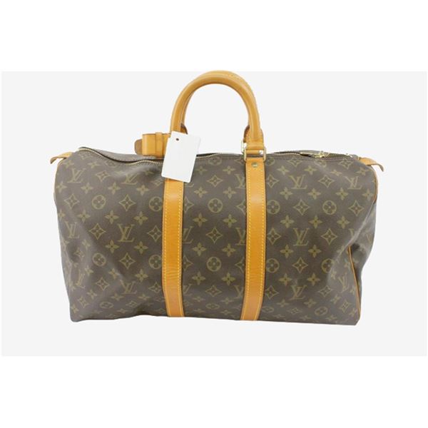 Louis Vuitton Brown Monogram Canvas Leather Keepall 45 cm Duffle Bag Luggage