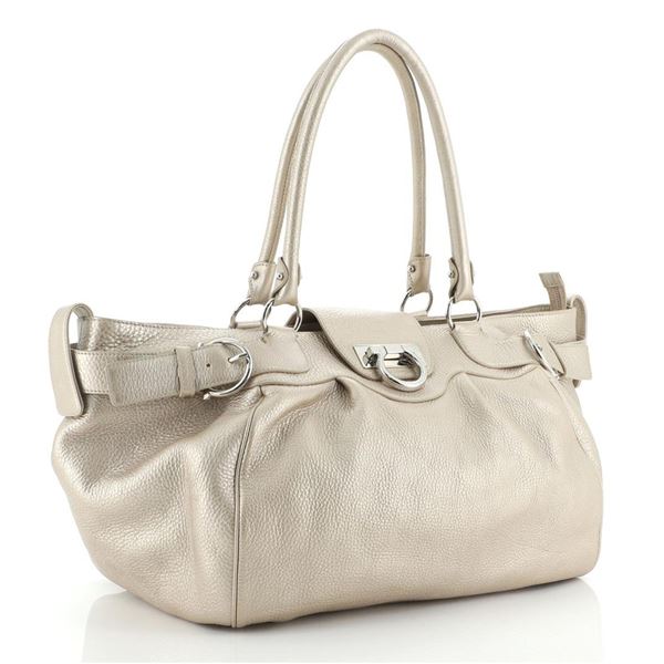 Salvatore Ferragamo Gancio Lock Buckle Leather Tote Leather Large Gold, Neutral