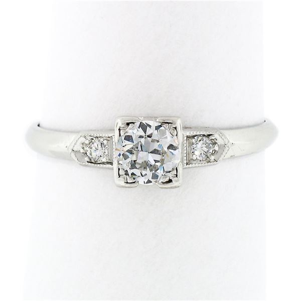 Antique Art Deco Platinum 0.46 ctw Old European VS Diamond Engagement Promise Ri