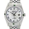 Rolex Mens Stainless Steel Silver MOP Roman 36MM Diamond & Emerald Datejust