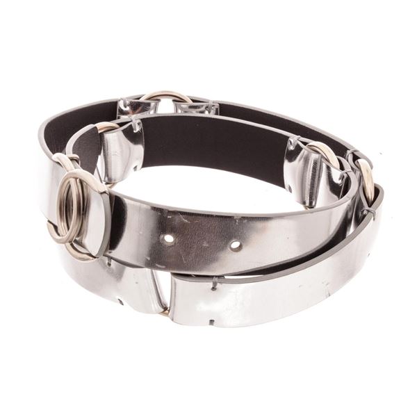 Chanel Metallic Silver Leather CC Belt