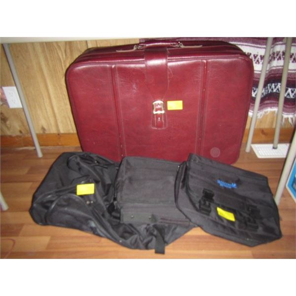 SUITCASE & 3 BLACK BAGS