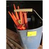 Image 1 : BUCKET OF MISC. SMALL GARDEN TOOLS, HEAVY DUTY TENT PINS, ETC.